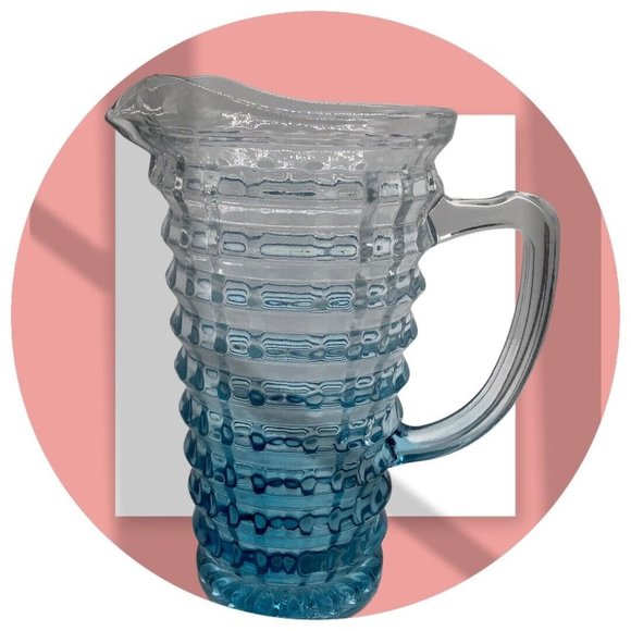 Blue and Clear Textured Cube Effect Glass Ombre Colored Blue Pitcher - Picture 15 of 16